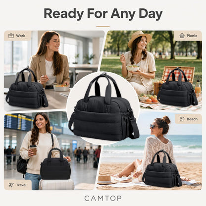 Lunch Box for Women Insulated Lunch Bag Lunchbox Cooler Thermal Leakproof Quilted Reusable Lunch Tote Bag for Work School Travel Picnic (Black) - Colors A