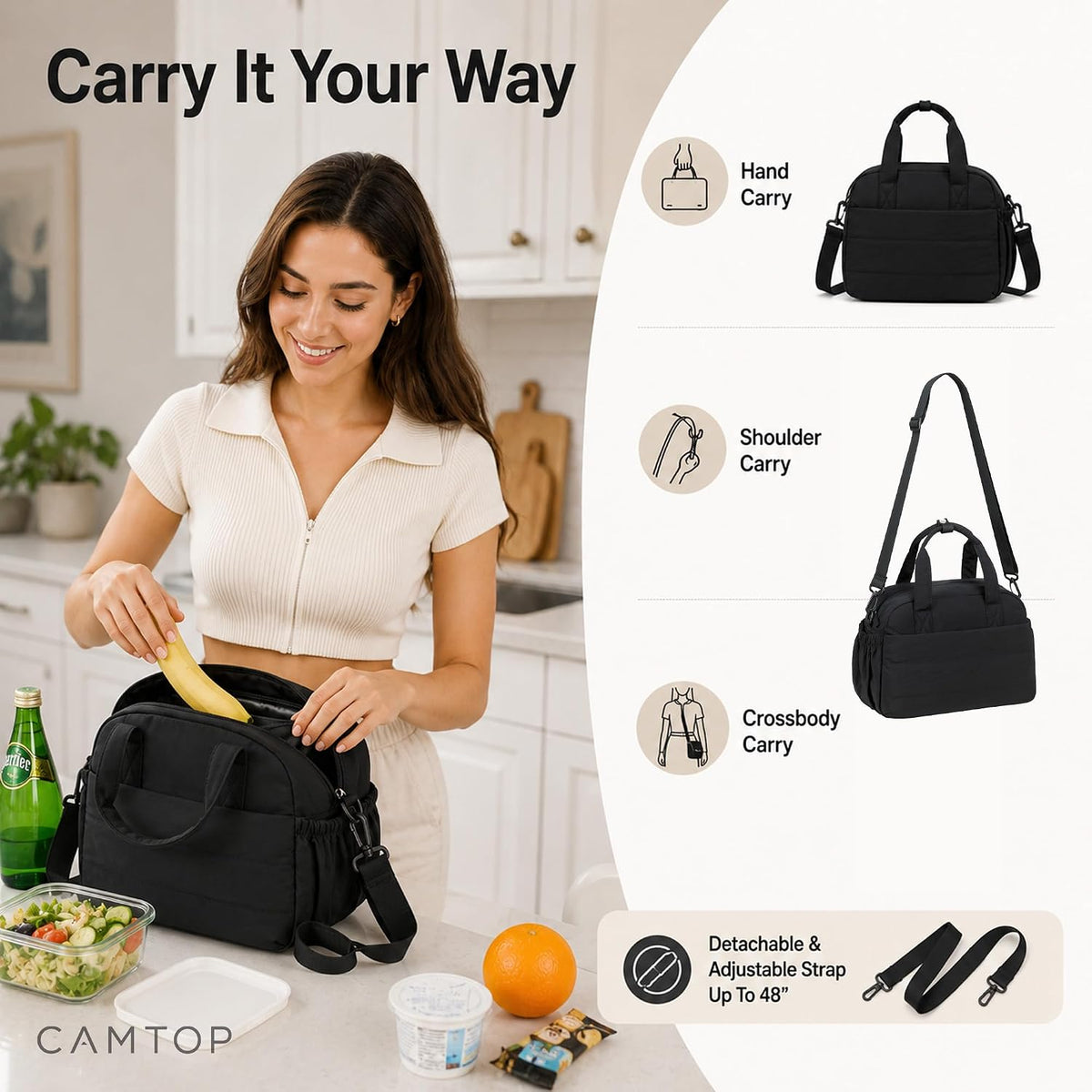 Lunch Box for Women Insulated Lunch Bag Lunchbox Cooler Thermal Leakproof Quilted Reusable Lunch Tote Bag for Work School Travel Picnic (Black) - Colors A
