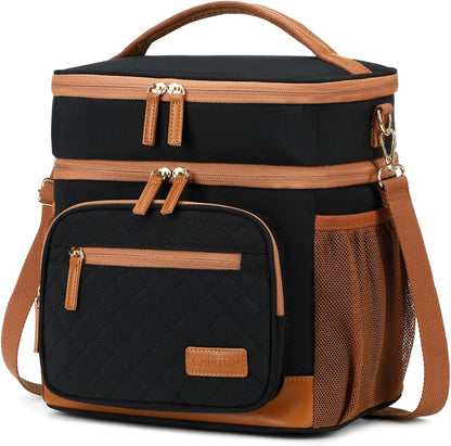 Lunch Box for Women Insulated Lunch Bag Lunchbox Cooler Thermal Leakproof Quilted Reusable Lunch Tote Bag for Work School Travel Picnic (Black) - Colors A