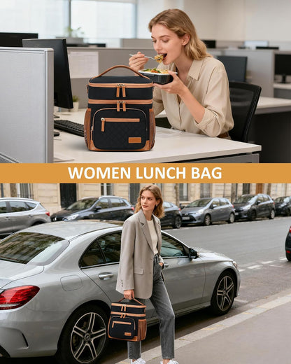Lunch Box for Women Insulated Lunch Bag Lunchbox Cooler Thermal Leakproof Quilted Reusable Lunch Tote Bag for Work School Travel Picnic (Black) - Colors A