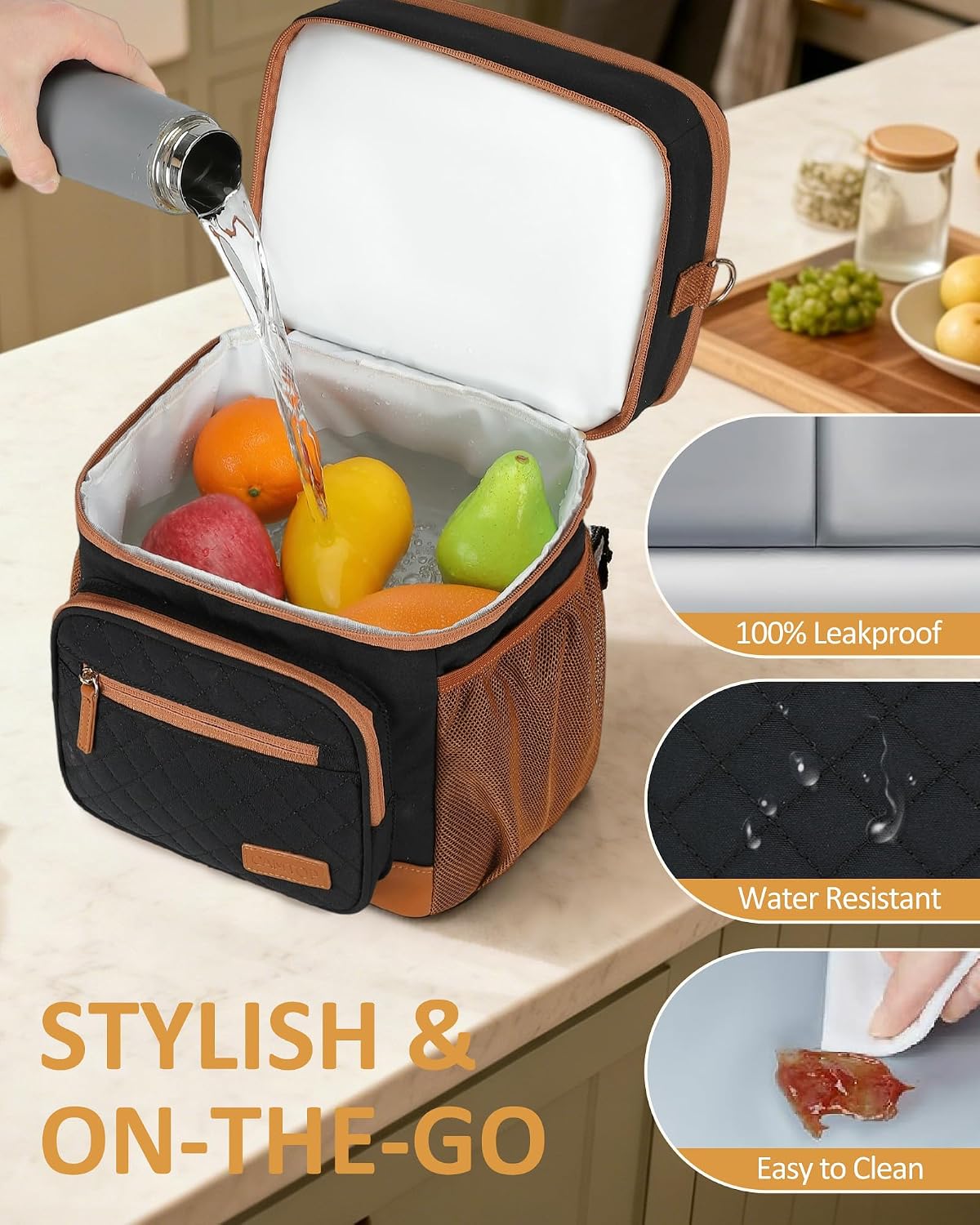 Lunch Box for Women Insulated Lunch Bag Lunchbox Cooler Thermal Leakproof Quilted Reusable Lunch Tote Bag for Work School Travel Picnic (Black) - Colors A