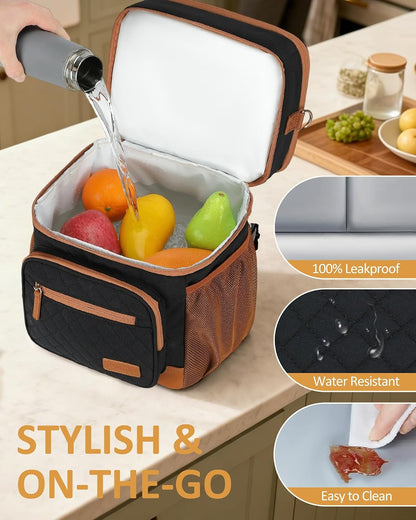 Lunch Box for Women Insulated Lunch Bag Lunchbox Cooler Thermal Leakproof Quilted Reusable Lunch Tote Bag for Work School Travel Picnic (Black) - Colors A