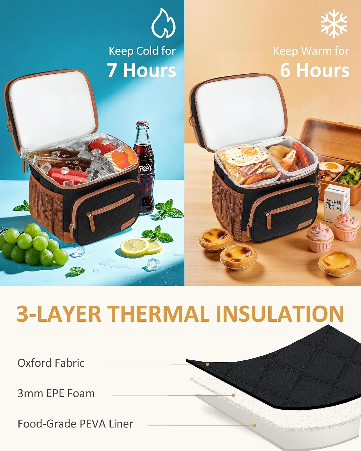 Lunch Box for Women Insulated Lunch Bag Lunchbox Cooler Thermal Leakproof Quilted Reusable Lunch Tote Bag for Work School Travel Picnic (Black) - Colors A