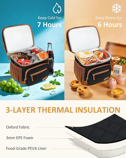 Lunch Box for Women Insulated Lunch Bag Lunchbox Cooler Thermal Leakproof Quilted Reusable Lunch Tote Bag for Work School Travel Picnic (Black) - Colors A