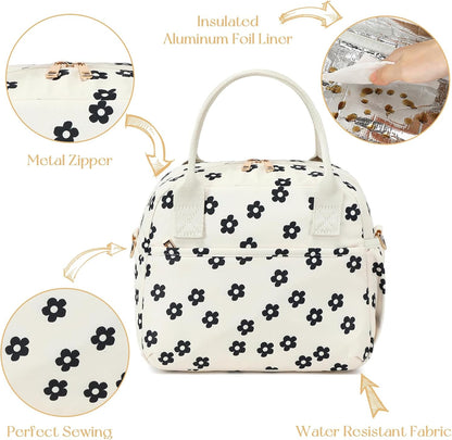 Lunch Box for Women Insulated Lunch Bag Lunchbox Cooler Thermal Leakproof Quilted Reusable Lunch Tote Bag for Work School Travel Picnic (Black) - Colors A