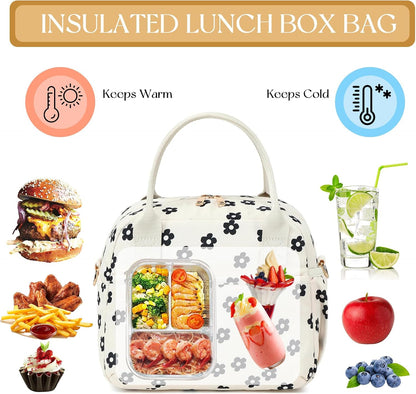 Lunch Box for Women Insulated Lunch Bag Lunchbox Cooler Thermal Leakproof Quilted Reusable Lunch Tote Bag for Work School Travel Picnic (Black) - Colors A