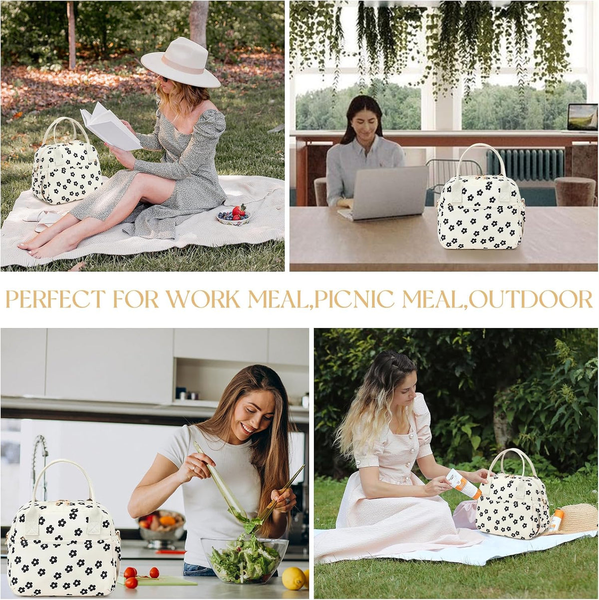 Lunch Box for Women Insulated Lunch Bag Lunchbox Cooler Thermal Leakproof Quilted Reusable Lunch Tote Bag for Work School Travel Picnic (Black) - Colors A