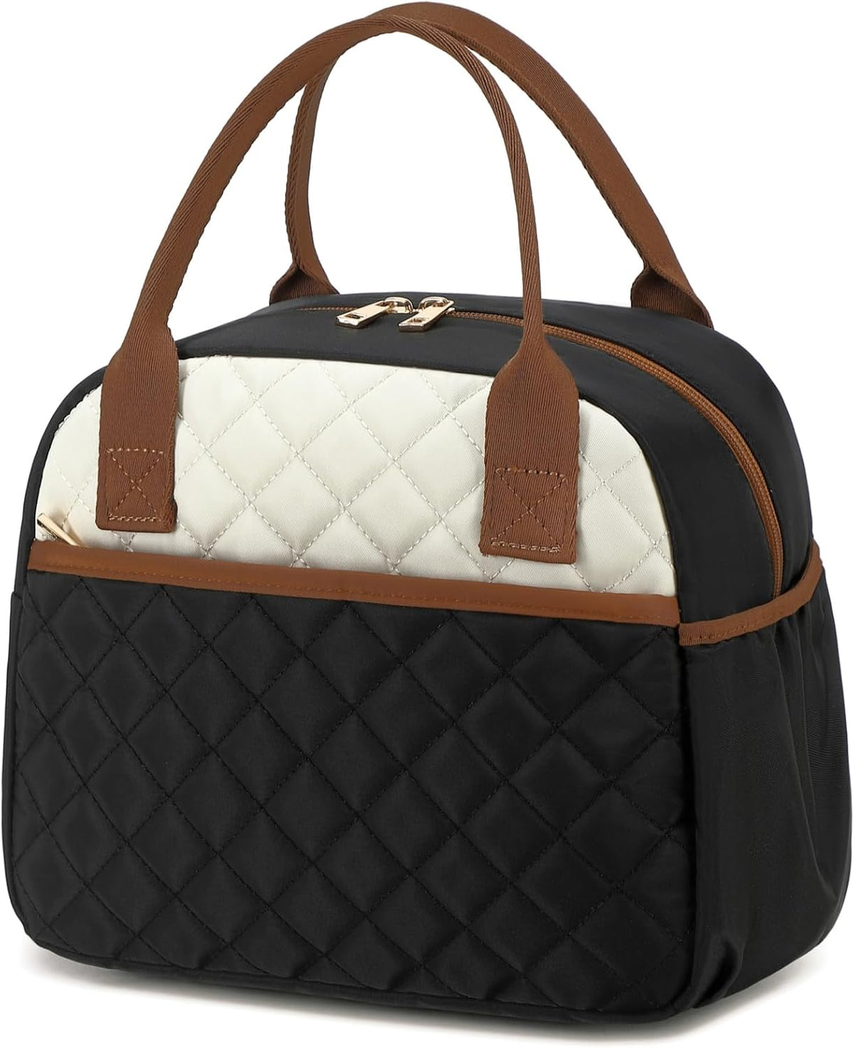 Lunch Box for Women Insulated Lunch Bag Lunchbox Cooler Thermal Leakproof Quilted Reusable Lunch Tote Bag for Work School Travel Picnic (Black) - Colors A