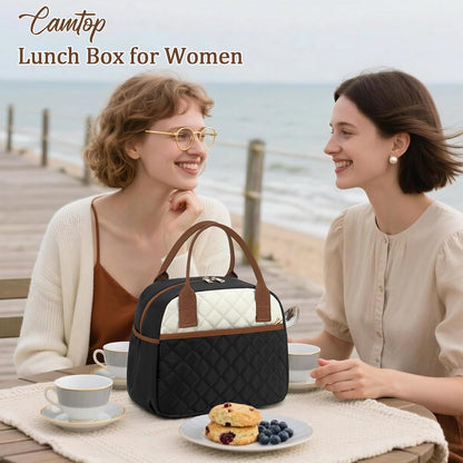 Lunch Box for Women Insulated Lunch Bag Lunchbox Cooler Thermal Leakproof Quilted Reusable Lunch Tote Bag for Work School Travel Picnic (Black) - Colors A