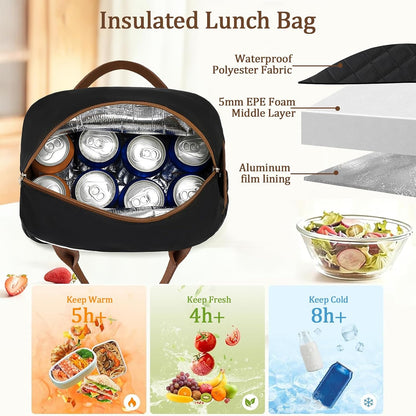 Lunch Box for Women Insulated Lunch Bag Lunchbox Cooler Thermal Leakproof Quilted Reusable Lunch Tote Bag for Work School Travel Picnic (Black) - Colors A