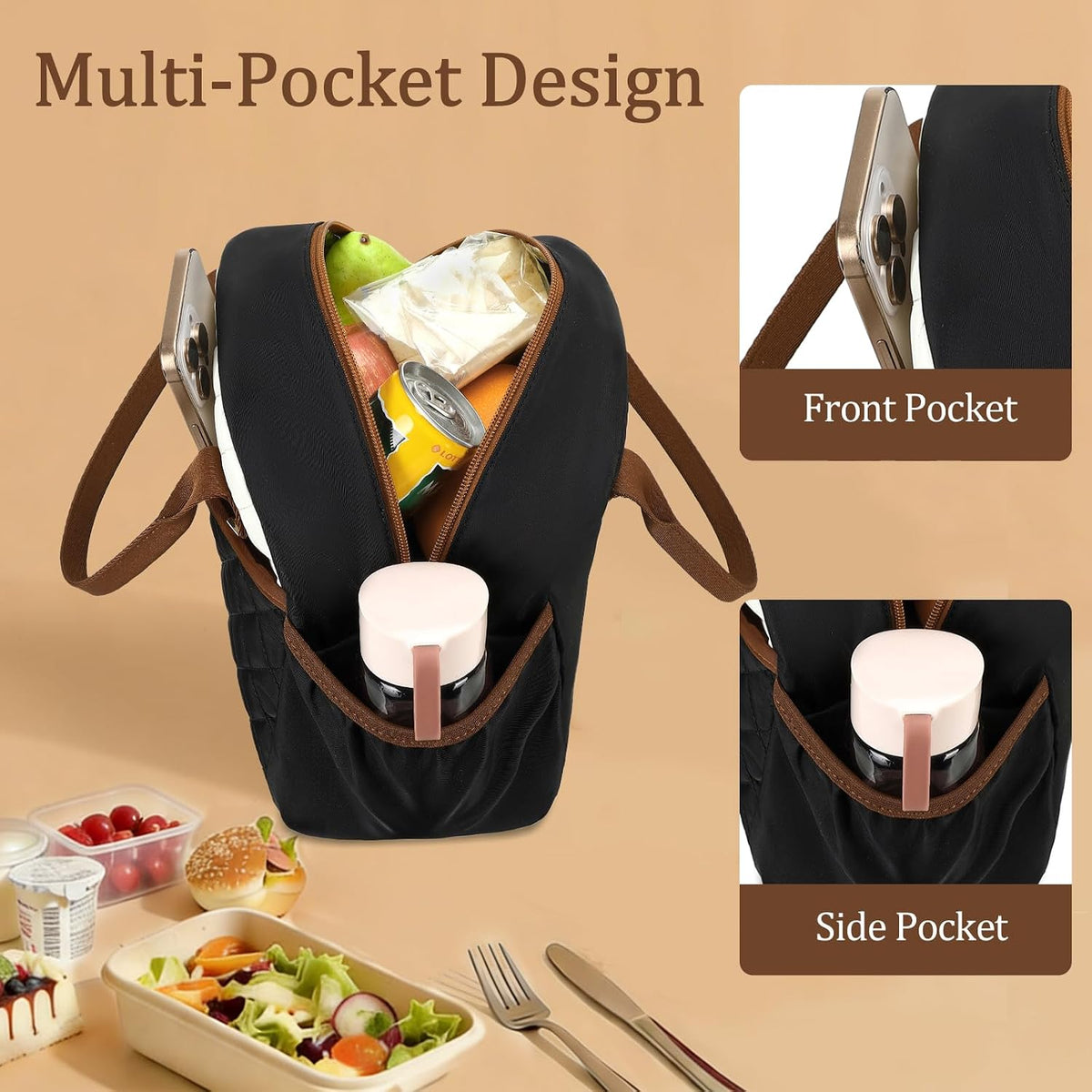 Lunch Box for Women Insulated Lunch Bag Lunchbox Cooler Thermal Leakproof Quilted Reusable Lunch Tote Bag for Work School Travel Picnic (Black) - Colors A
