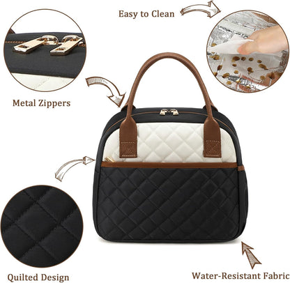 Lunch Box for Women Insulated Lunch Bag Lunchbox Cooler Thermal Leakproof Quilted Reusable Lunch Tote Bag for Work School Travel Picnic (Black) - Colors A