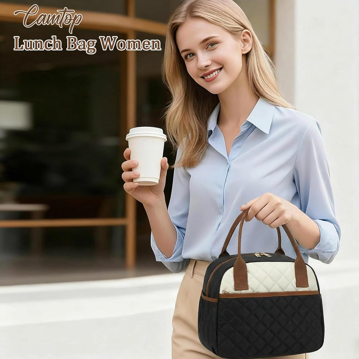 Lunch Box for Women Insulated Lunch Bag Lunchbox Cooler Thermal Leakproof Quilted Reusable Lunch Tote Bag for Work School Travel Picnic (Black) - Colors A