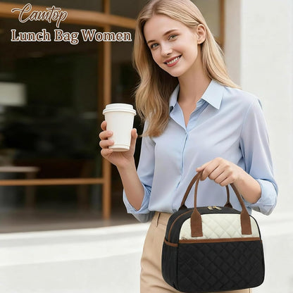 Lunch Box for Women Insulated Lunch Bag Lunchbox Cooler Thermal Leakproof Quilted Reusable Lunch Tote Bag for Work School Travel Picnic (Black) - Colors A