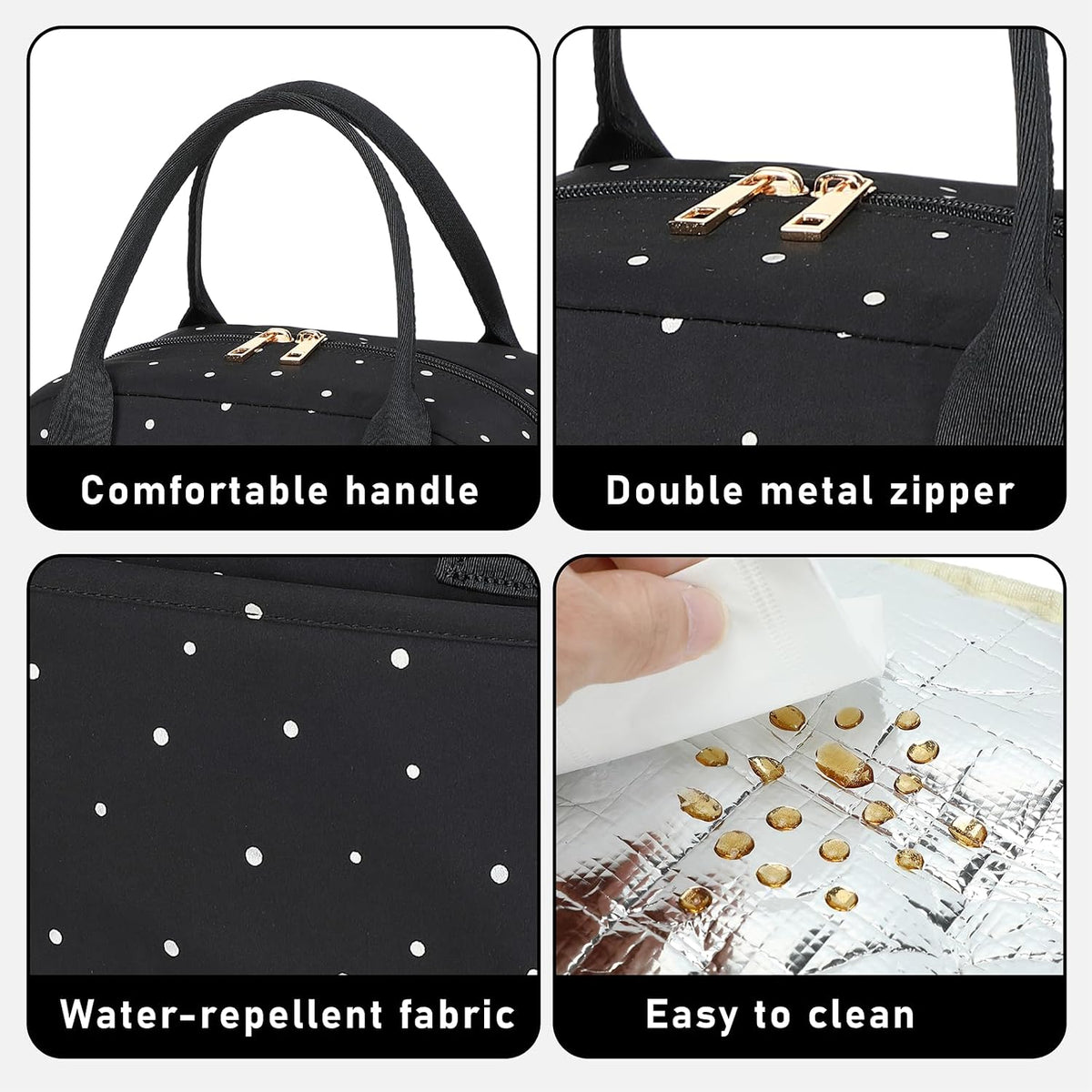 Lunch Box for Women Insulated Lunch Bag Lunchbox Cooler Thermal Leakproof Quilted Reusable Lunch Tote Bag for Work School Travel Picnic (Black) - Colors A