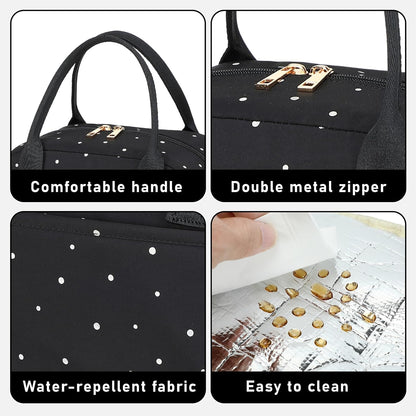 Lunch Box for Women Insulated Lunch Bag Lunchbox Cooler Thermal Leakproof Quilted Reusable Lunch Tote Bag for Work School Travel Picnic (Black) - Colors A
