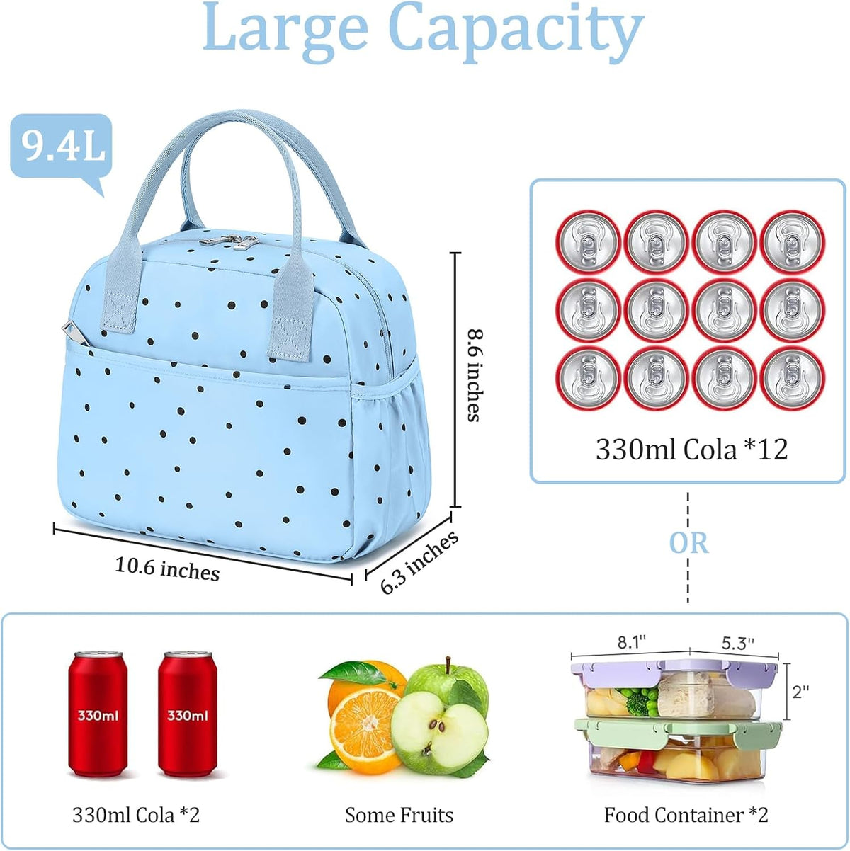 Lunch Box for Women Insulated Lunch Bag Lunchbox Cooler Thermal Leakproof Quilted Reusable Lunch Tote Bag for Work School Travel Picnic (Black) - Colors A