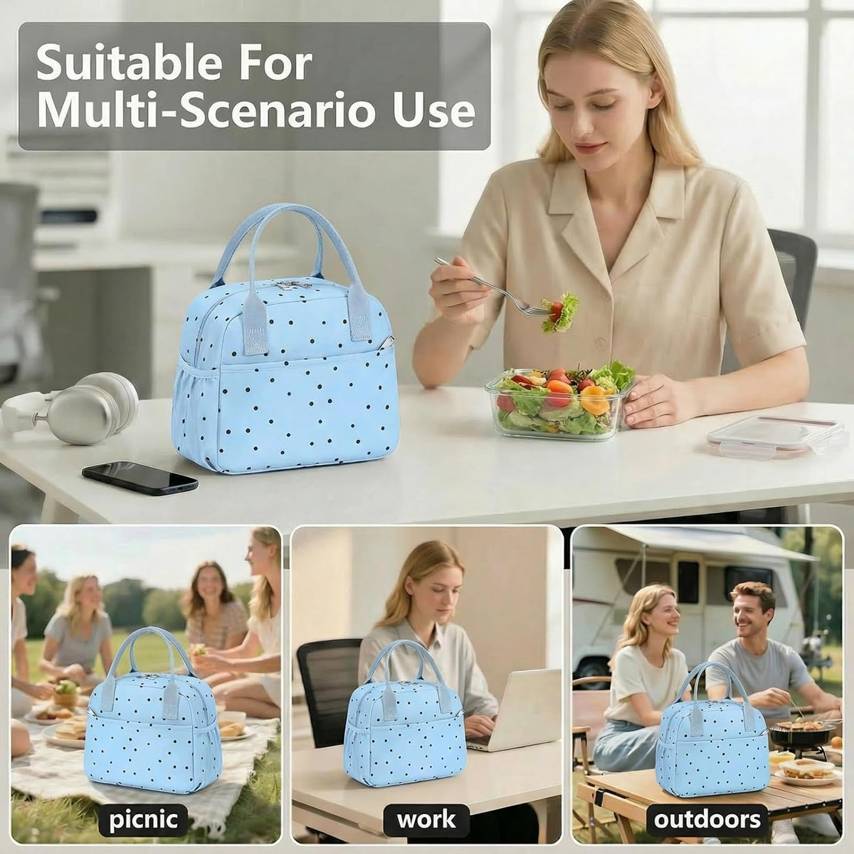Lunch Box for Women Insulated Lunch Bag Lunchbox Cooler Thermal Leakproof Quilted Reusable Lunch Tote Bag for Work School Travel Picnic (Black) - Colors A