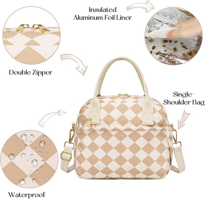 Lunch Box for Women Insulated Lunch Bag Lunchbox Cooler Thermal Leakproof Quilted Reusable Lunch Tote Bag for Work School Travel Picnic (Black) - Colors A