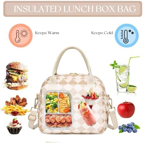 Lunch Box for Women Insulated Lunch Bag Lunchbox Cooler Thermal Leakproof Quilted Reusable Lunch Tote Bag for Work School Travel Picnic (Black) - Colors A