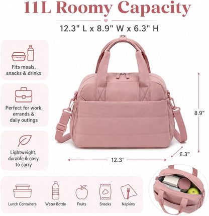 Lunch Box for Women Insulated Lunch Bag Lunchbox Cooler Thermal Leakproof Quilted Reusable Lunch Tote Bag for Work School Travel Picnic (Black) - Colors A
