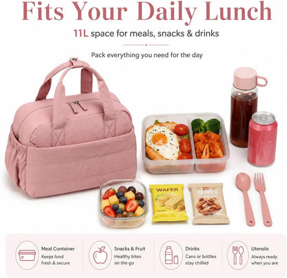 Lunch Box for Women Insulated Lunch Bag Lunchbox Cooler Thermal Leakproof Quilted Reusable Lunch Tote Bag for Work School Travel Picnic (Black) - Colors A