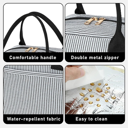 Lunch Box for Women Insulated Lunch Bag Lunchbox Cooler Thermal Leakproof Quilted Reusable Lunch Tote Bag for Work School Travel Picnic (Black) - Colors A