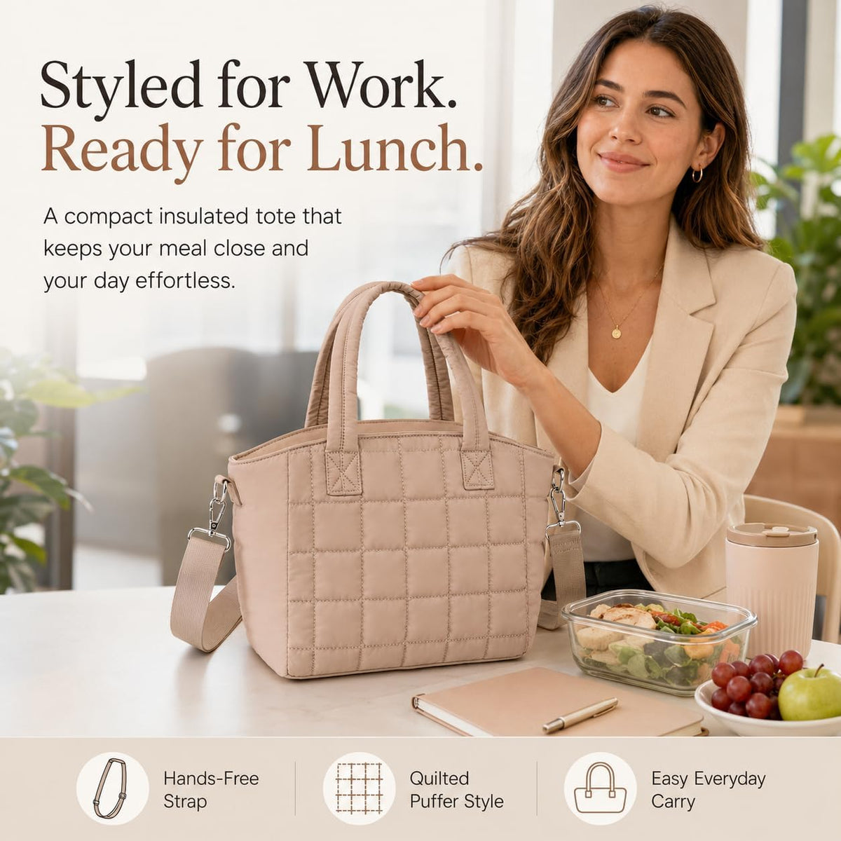 Lunch Box for Women Insulated Lunch Bag Lunchbox Cooler Thermal Leakproof Quilted Reusable Lunch Tote Bag for Work School Travel Picnic (Black) - Colors A