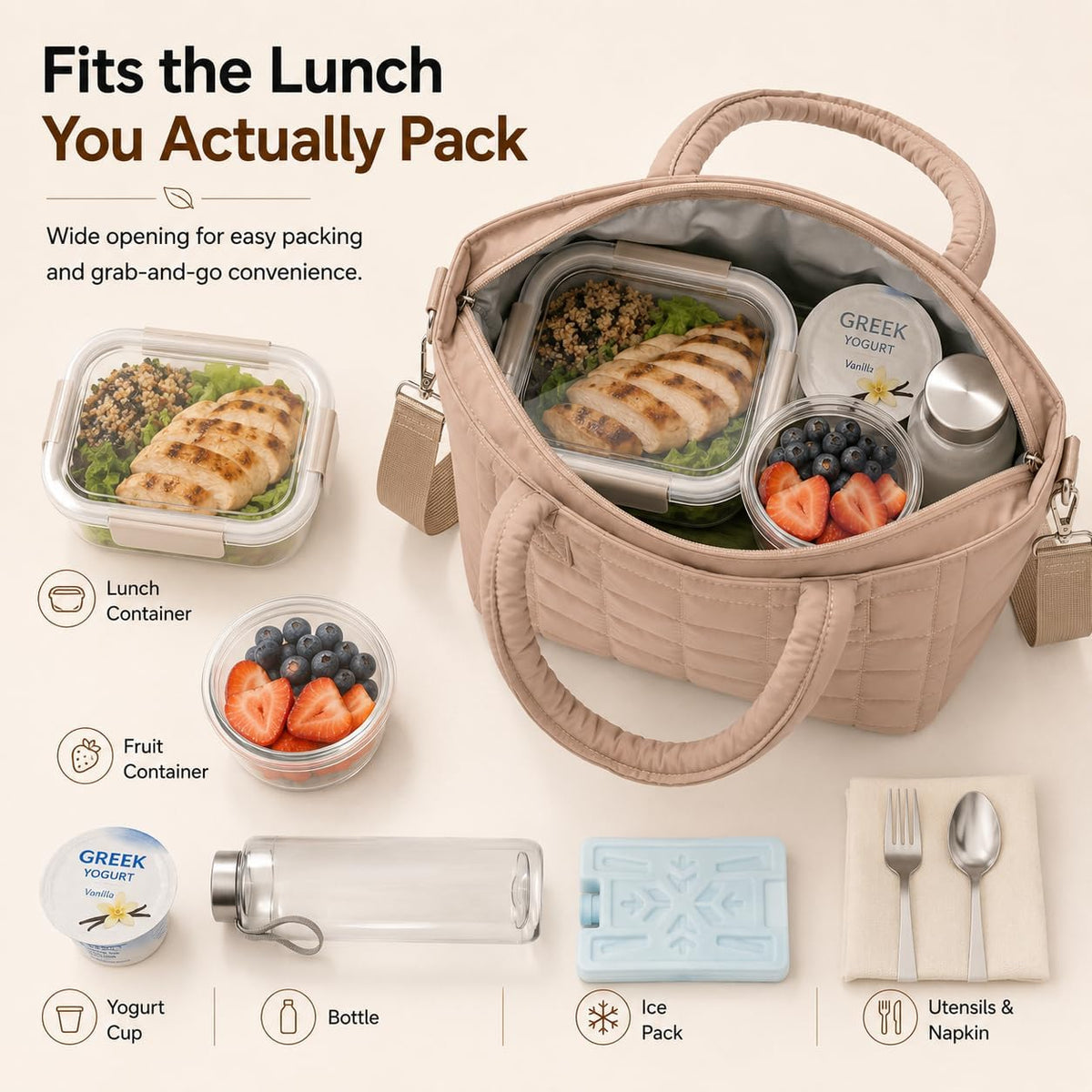 Lunch Box for Women Insulated Lunch Bag Lunchbox Cooler Thermal Leakproof Quilted Reusable Lunch Tote Bag for Work School Travel Picnic (Black) - Colors A