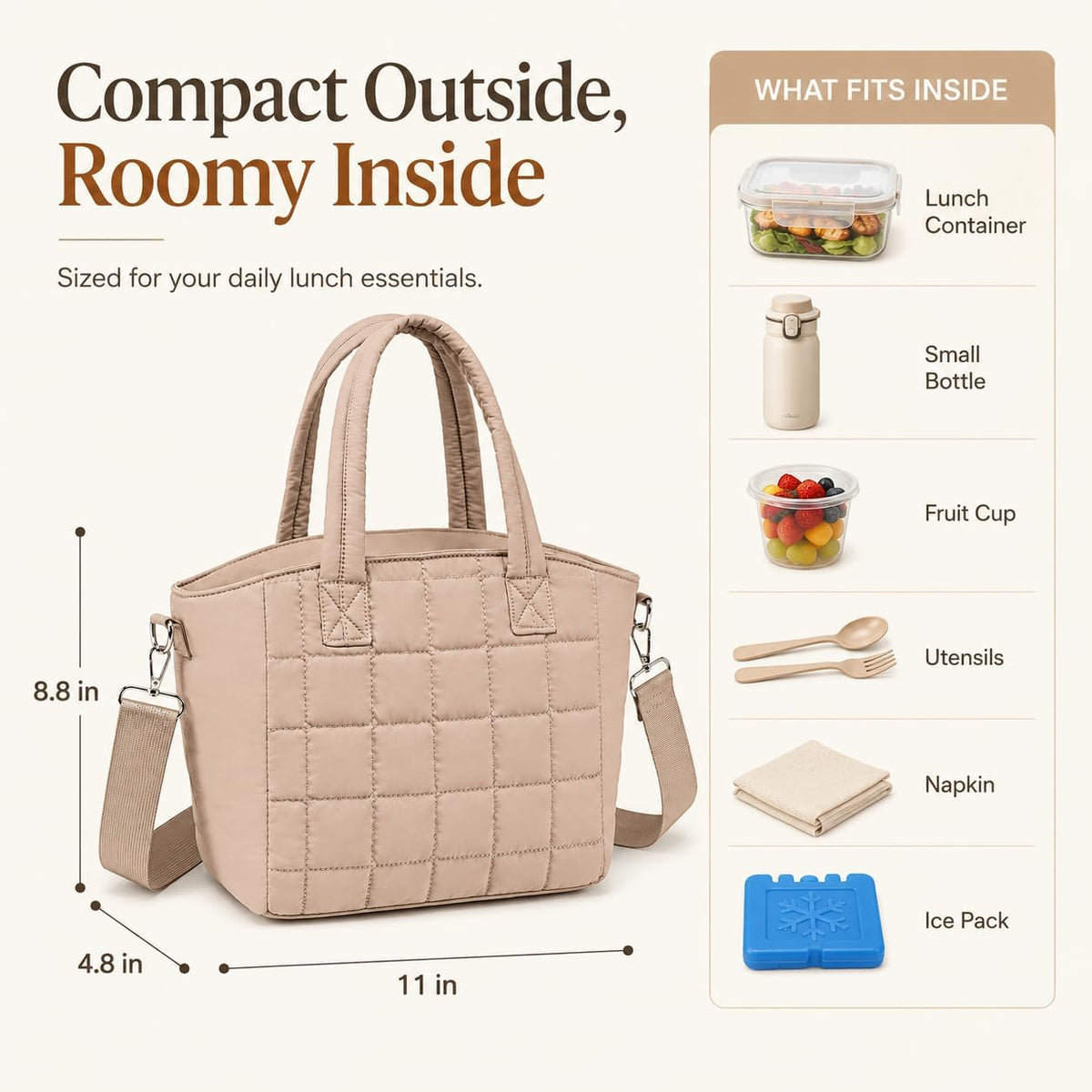Lunch Box for Women Insulated Lunch Bag Lunchbox Cooler Thermal Leakproof Quilted Reusable Lunch Tote Bag for Work School Travel Picnic (Black) - Colors A