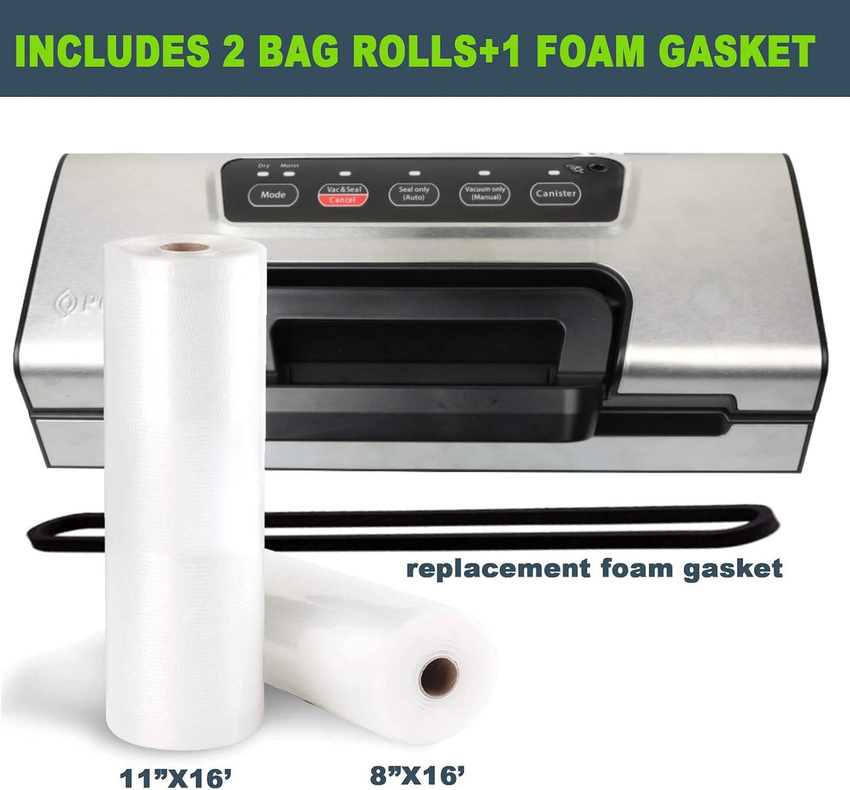 Potane Precision Vacuum Machine,Pro Food Sealer with Built-in Cutter and Bag Storage(Up to 20 Feet Length), Both Auto Manual Options,2 Modes,Includes 2 Bag Rolls 11”x16’ and 8”x16’,Compact Design