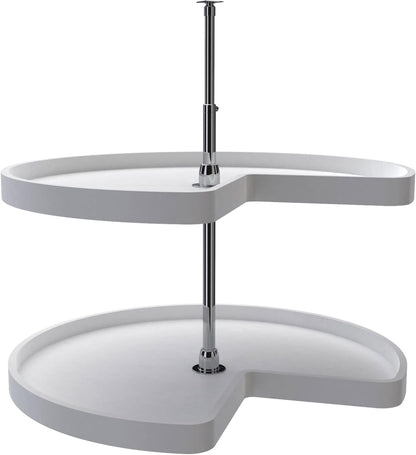 32" Kidney Shaped Dual Tier Lazy Susan Organizer, White