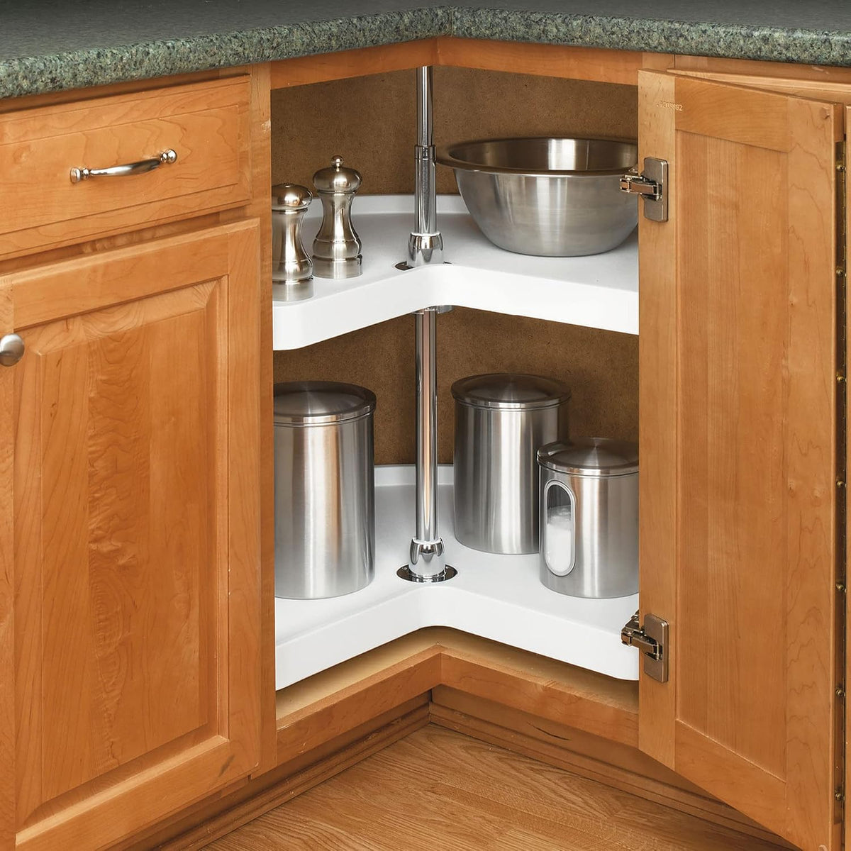 32" Kidney Shaped Dual Tier Lazy Susan Organizer, White