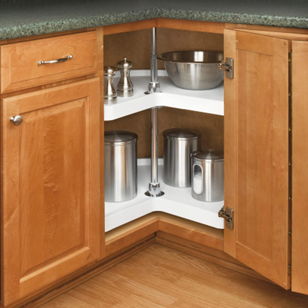 32" Kidney Shaped Dual Tier Lazy Susan Organizer, White