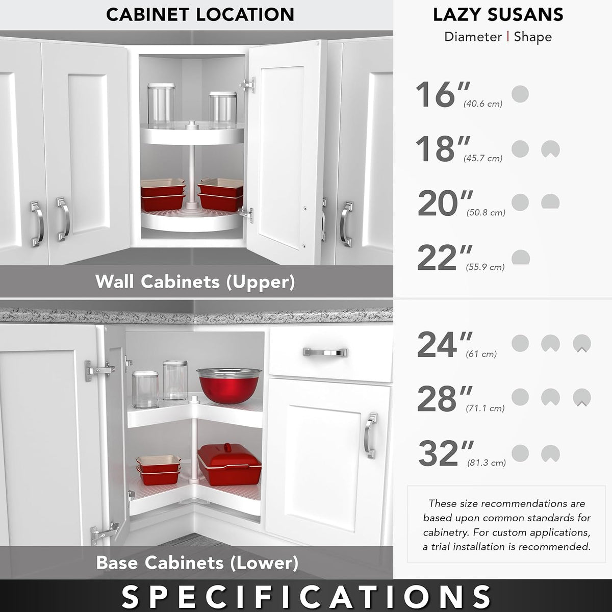 32" Kidney Shaped Dual Tier Lazy Susan Organizer, White