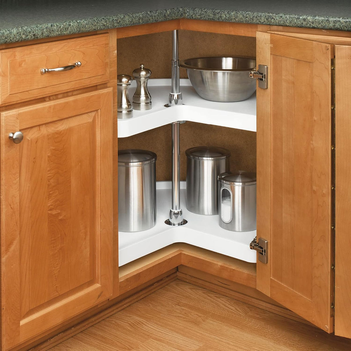 32" Kidney Shaped Dual Tier Lazy Susan Organizer, White