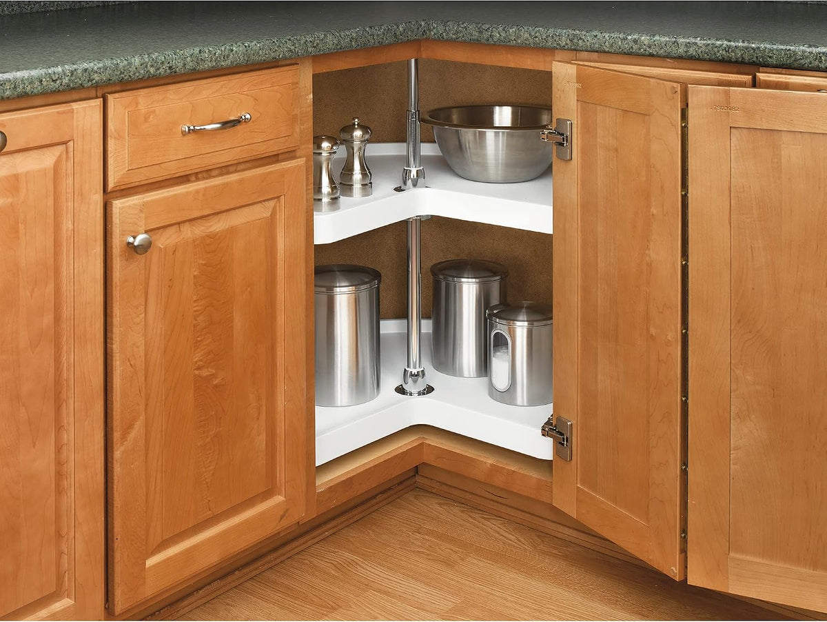 32" Kidney Shaped Dual Tier Lazy Susan Organizer, White