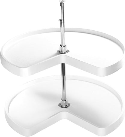 32" Kidney Shaped Dual Tier Lazy Susan Organizer, White