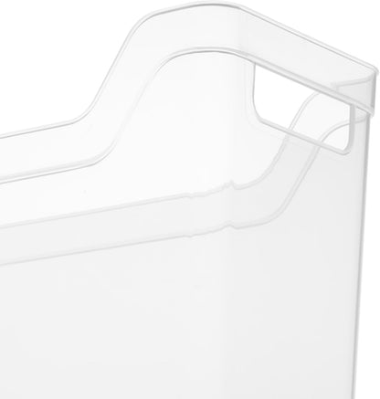 Narrow Shelf Bin with Handles, Plastic Storage Container for Organizing Shelving, Closet, Pantry, and Countertops, Clear, 6-Pack