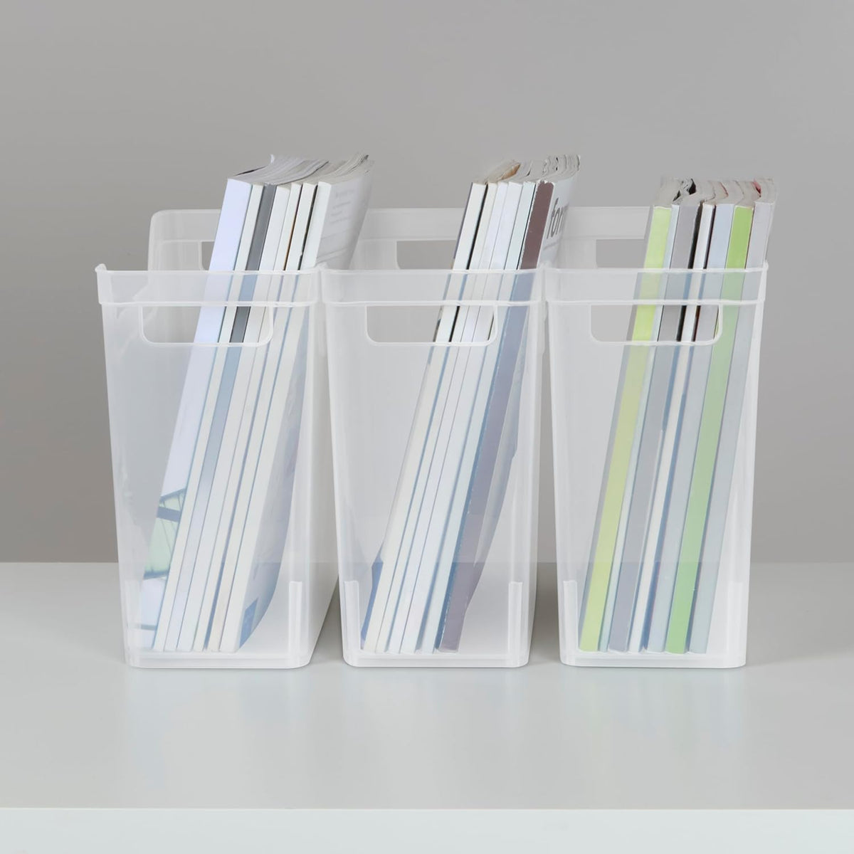 Narrow Shelf Bin with Handles, Plastic Storage Container for Organizing Shelving, Closet, Pantry, and Countertops, Clear, 6-Pack