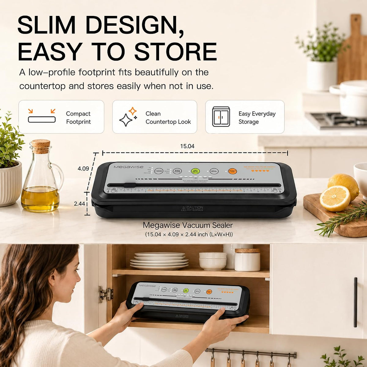 Vacuum Sealer Machine, 80kPa, Built-In Cutter, Dry/Moist