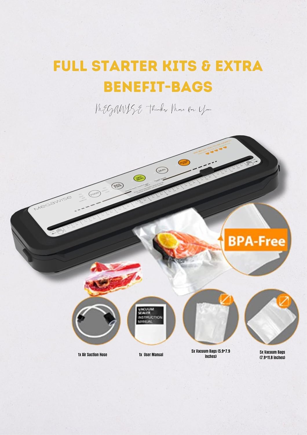 Vacuum Sealer Machine, 80kPa, Built-In Cutter, Dry/Moist