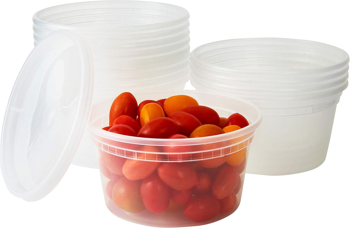 Avant Grub Food Storage Containers, BPA-Free Plastic, Deli Grade with Leakproof Lids, 12ct. Durable 32 Oz Microwave and Freezer Safe Containers for Takeout, Meal Prep, Storage, Keeps Food Fresh Longer