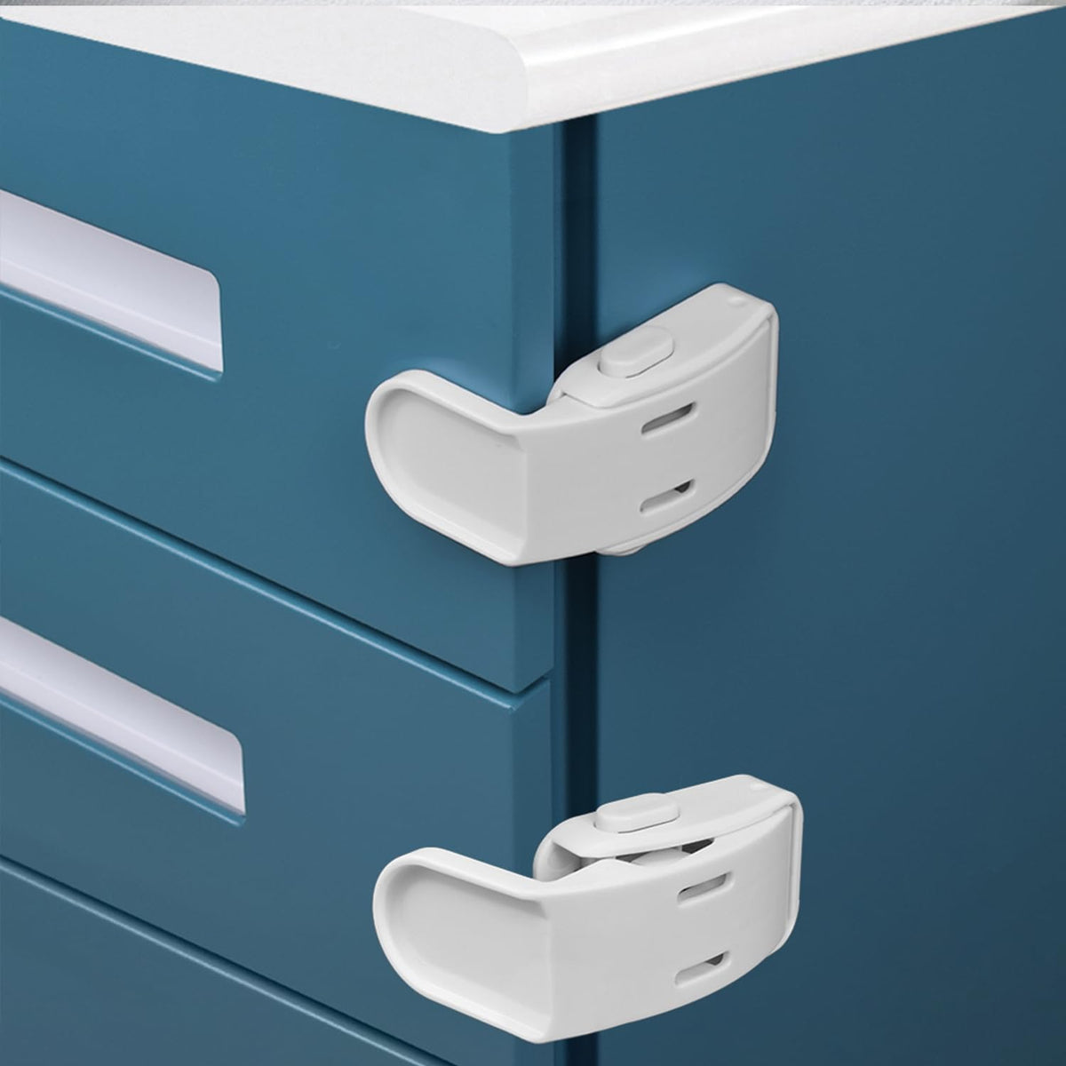 Drawer Locks Baby Proofing, Child Proof Cabinet Locks For 0-12 Month Baby Safety Botton Lock For Drawers Side Furniture Latches Corner Edges (White)