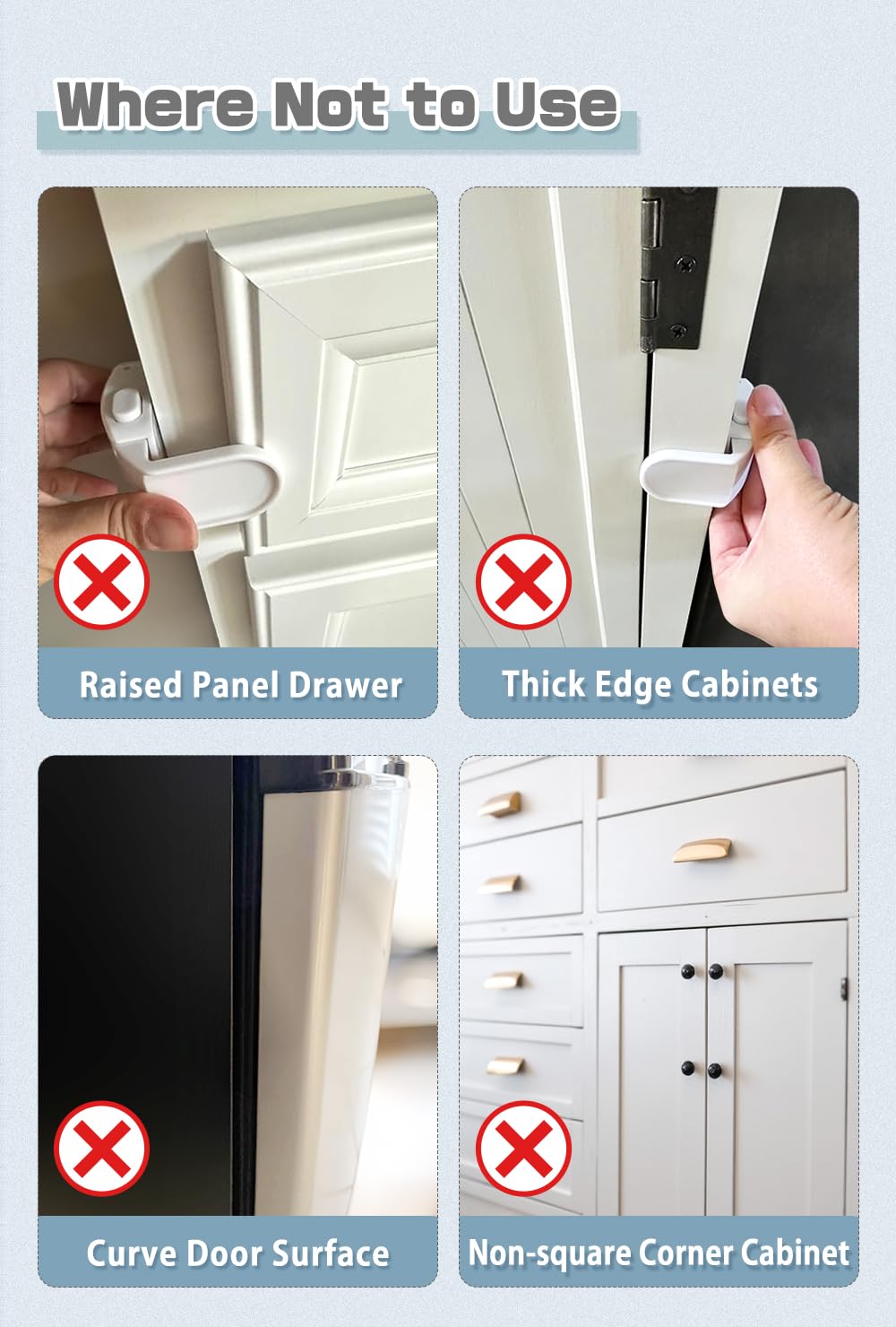 Drawer Locks Baby Proofing, Child Proof Cabinet Locks For 0-12 Month Baby Safety Botton Lock For Drawers Side Furniture Latches Corner Edges (White)