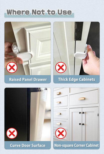 Drawer Locks Baby Proofing, Child Proof Cabinet Locks For 0-12 Month Baby Safety Botton Lock For Drawers Side Furniture Latches Corner Edges (White)