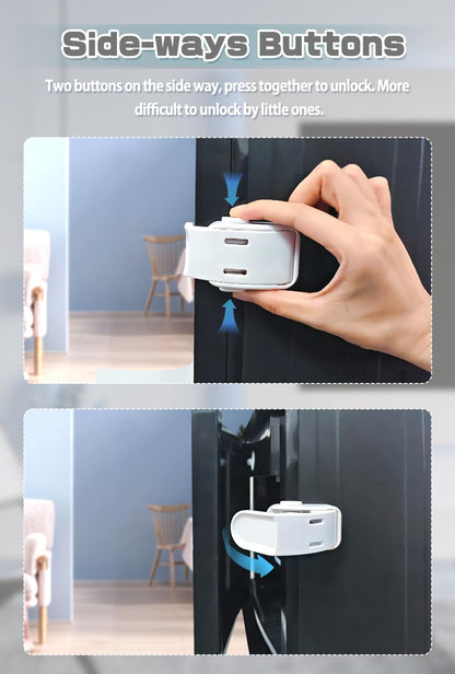 Drawer Locks Baby Proofing, Child Proof Cabinet Locks For 0-12 Month Baby Safety Botton Lock For Drawers Side Furniture Latches Corner Edges (White)