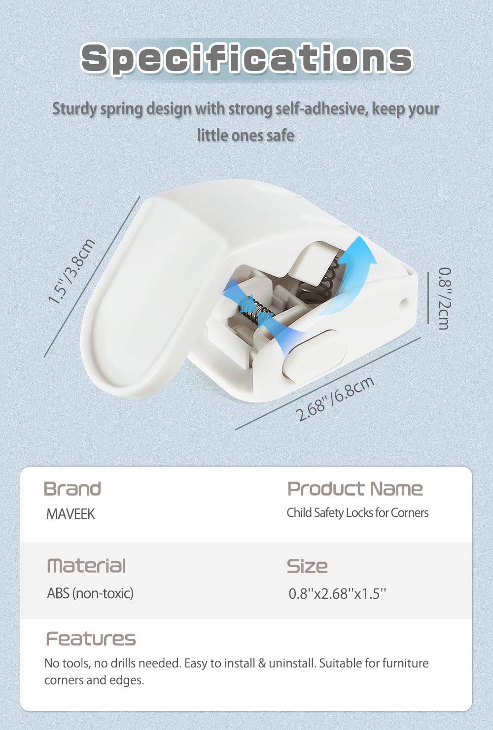 Drawer Locks Baby Proofing, Child Proof Cabinet Locks For 0-12 Month Baby Safety Botton Lock For Drawers Side Furniture Latches Corner Edges (White)