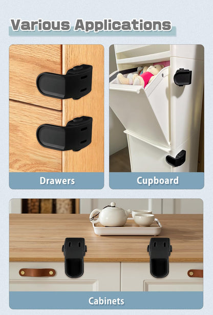 Drawer Locks Baby Proofing, Child Proof Cabinet Locks For 0-12 Month Baby Safety Botton Lock For Drawers Side Furniture Latches Corner Edges (White)