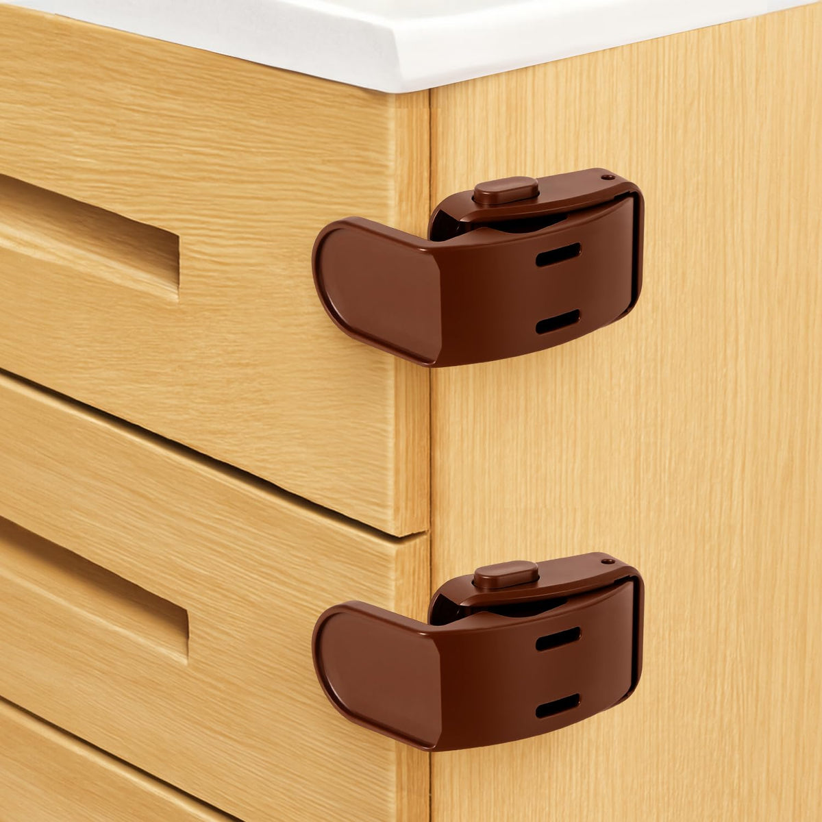Drawer Locks Baby Proofing, Child Proof Cabinet Locks For 0-12 Month Baby Safety Botton Lock For Drawers Side Furniture Latches Corner Edges (White)